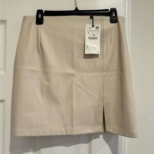 Zara Cream leather mini skirt with slit